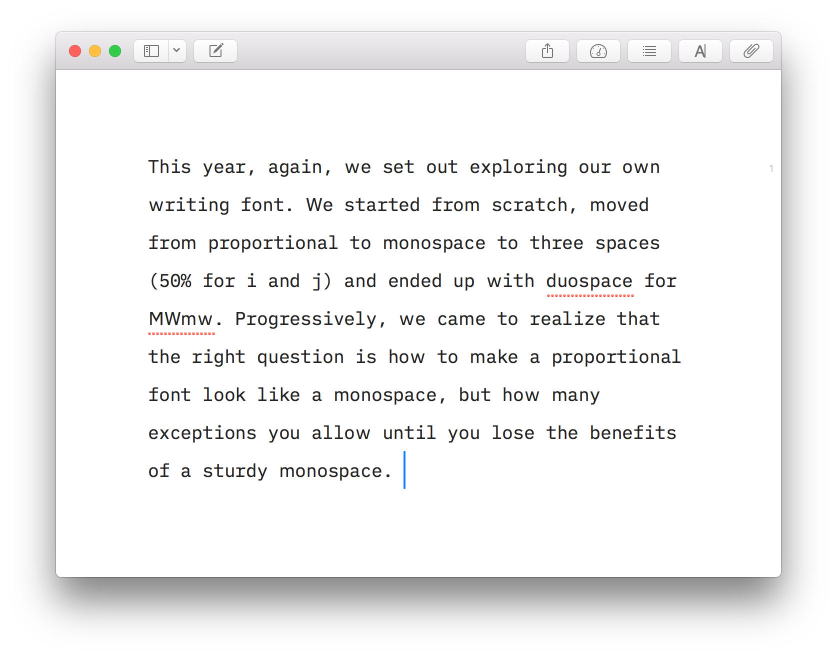 Ulysses with iA Writer Duospace font